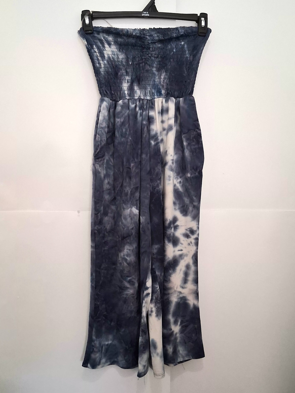 JUSTIFY Jumpsuit Navy & White Tie-Dye Strapless Size Medium Pull On